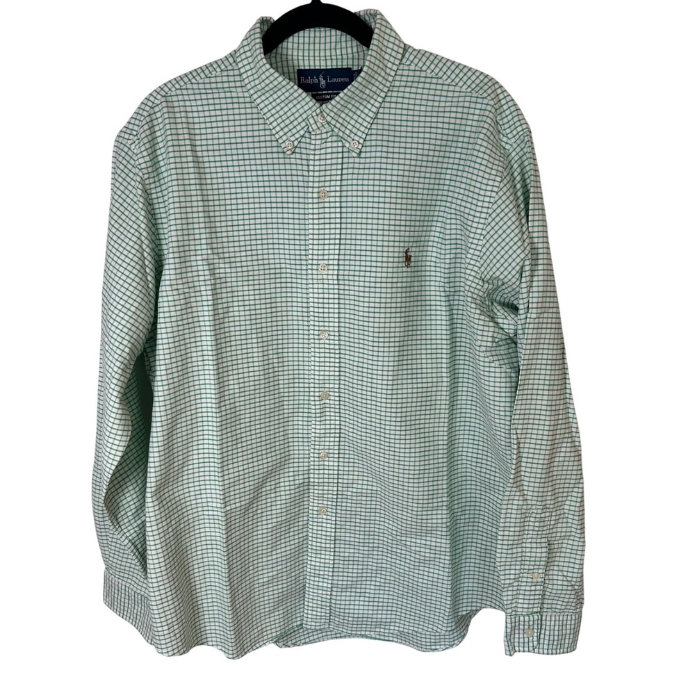 Ralph Lauren Shirt Mens XL Green Check Custom Fit Button Down Long Sleeve Pony